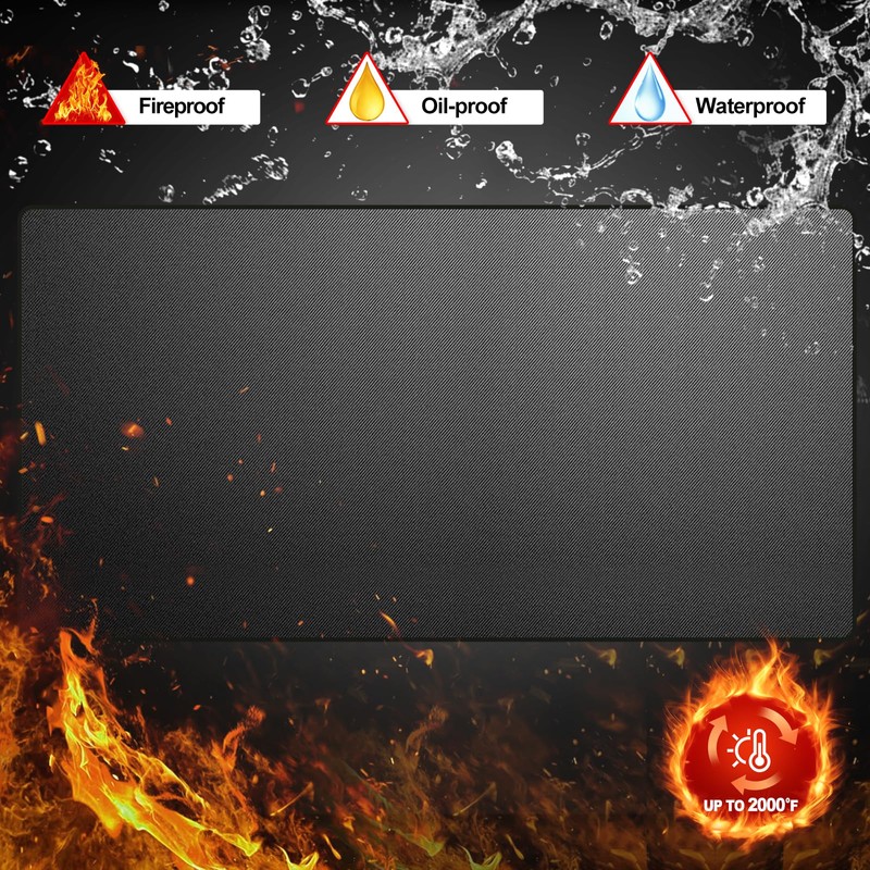 90x120 cm Fire Pit Mat, Large Black Fireproof & Heat