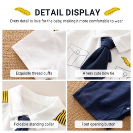 COOKY.D Baby Boy Gentleman Romper Suits Infant Toddler Short Sleeve Cotton Wedding Outfits Waistcoat 9-12 Months,Captain
