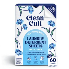 Cleancult Laundry Detergent Sheets - Resealable Box - 3 Stain Fighting Enzymes - Fresh Linen - 60 Loads - Free of Harsh Chemicals - No Mess - No Plastic Waste