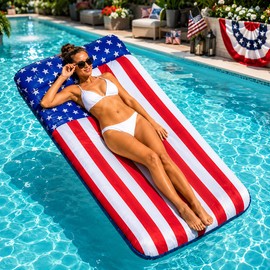 Fabric-Covered Inflatable Pool Float for Adults – Oversized Patriotic Lounger for Beach, Lake & Pool