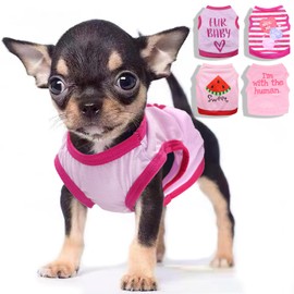 4 Pieces Dog Clothes for Small Dogs Spring Summer Cute Dog Clothes Female Outfit Pet Puppy Shirt Small Dog Clothes for Girls Chihuahua, Yorkie, Teacup Dog, XXS