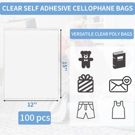 COIDEA Cellophane Bags, 100 Pcs Resealable Clear Poly Bags for Clothes, Party Favors, Artwork & Decorative Wrappers(12x15)