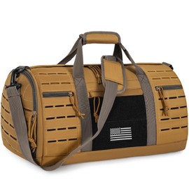 GMAK Military Tactical Duffle Bag for Men, 40L Sports Gym Bag with Shoe Compartment, Carry on Bag Travel Duffle Bag for Weekender Overnight Gym Workout Training Basketball Football, Khaki