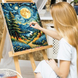 EFOTIML Paint by Numbers Kit for Adults Beginners & Kids Ages 8-12, 1pcs 16x20 Canva for Painting Kits for Adults in Colorful Box(Frameless)-Mountain River Moon Stars