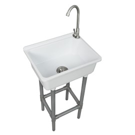 Freestanding Single Bowl Utility Sink, Kitchen Wall-Mounted Sink 16.9 x 12.8 Inch laundry tub With 1.26 faucet hole Plastic Sinks for Home Restaurant Dorm Garage Bathroom,Laundry slop sink (white)