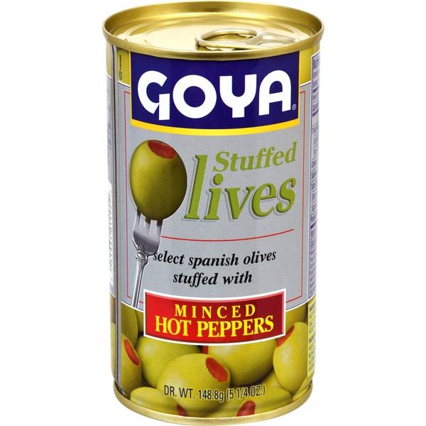 Goya Foods Manzanilla Olives Stuffed with Hot Peppers, 5.25 Ounce (Pack of 12)