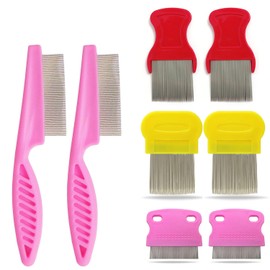 Hair Nit Comb Set Stainless Steel Teeth Long-Handle Headlice Remover Nit Combs For Pets, Kids and Adults (8Pcs)