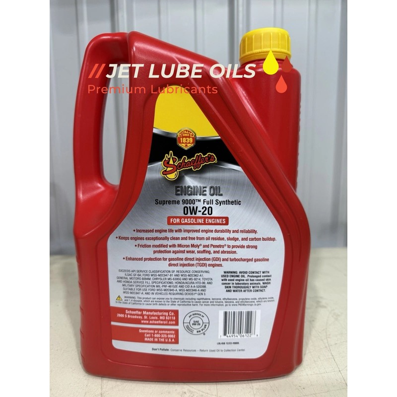 Schaeffer's Oil Supreme 9005 Full Synthetic 0W-20 Engine Oil 1