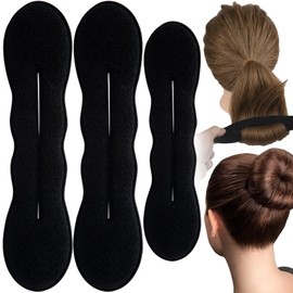 Lekgavd 3 PCS Hair Bun Maker, 2 Sizes Sponge Hair Updo Shaper for Women, Classic Lazy Hair Curler Clip Ties, Hair Styling Accessories for Long, Curly, Straight Hair - Black