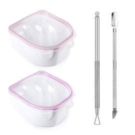 Nail Soaking Bowl, 2PCS Soak Off Gel Polish Dip Powder Remover Manicure Bowl with Triangle Cuticle Peeler and Stainless Steel Cuticle Pusher Nail Art Tool (Pink) - Color: Pink-8pcs set