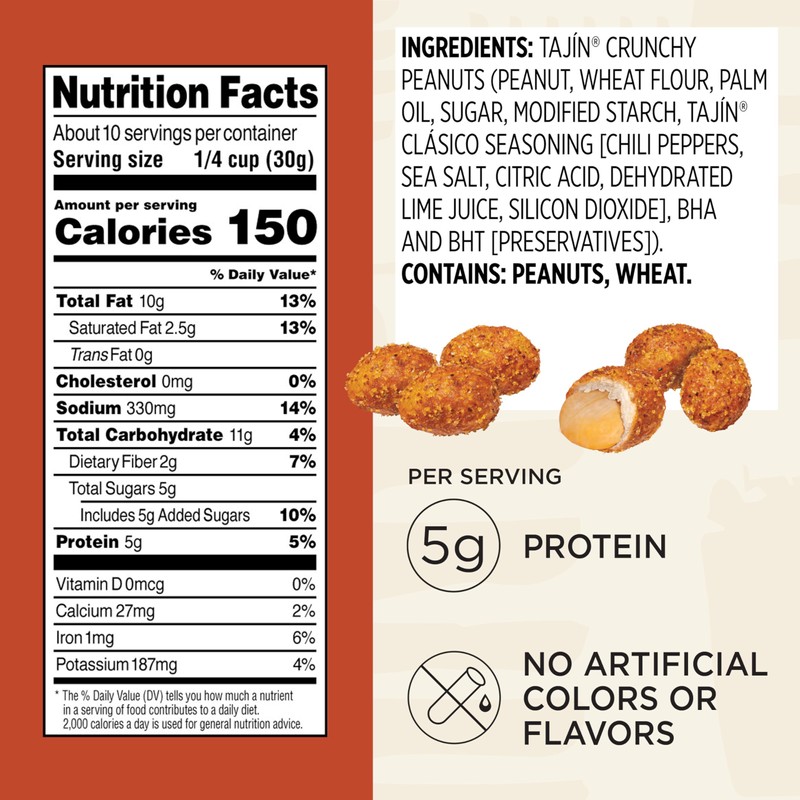 Snak Club Tajin Crunchy Peanuts, Nuts with Chili and Lime