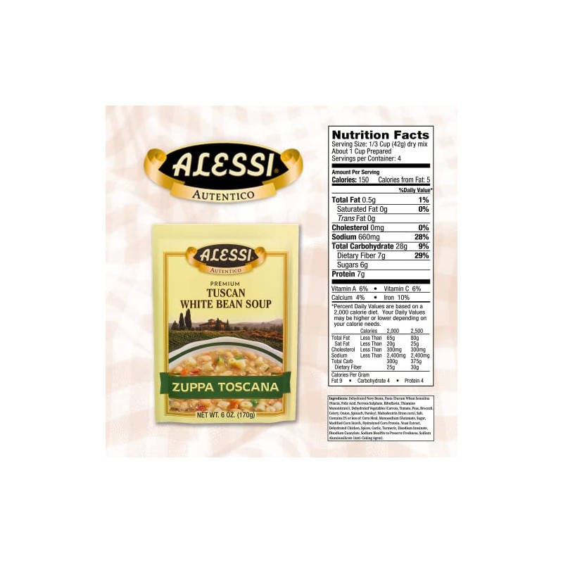 Alessi Autentico Premium Soups, Traditional Flavors, 6oz (Tuscan White Bean,