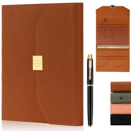 MIAOKE Luxury Work Notebook, Hardcover Leather Journal for Women Men, 6 Hole Loose-leaf Refillable Folio Notebook with Pen, Pocket and Magnetic Closure for Daily Writing, Business Travel and Work