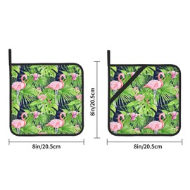 Pink Flamingo Pot Holders for Kitchen Set of 2,Green Tropical Leaves Potholder Heat Resistant Potholder for Microwave Cooking Baking Oven End Dishes and BBQ