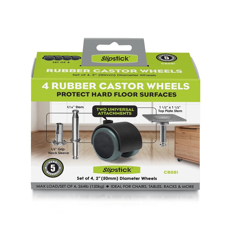 Slipstick CB681 2 Inch Floor Protector Rubber Caster Wheels (Set
