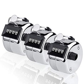 CNYMANY 3 Pcs Hand Tally Counters, 4-Digit Lap Trackers Manual Clickers Metal Mechanical Count to 9999 for Sport Coach Casino - Silver