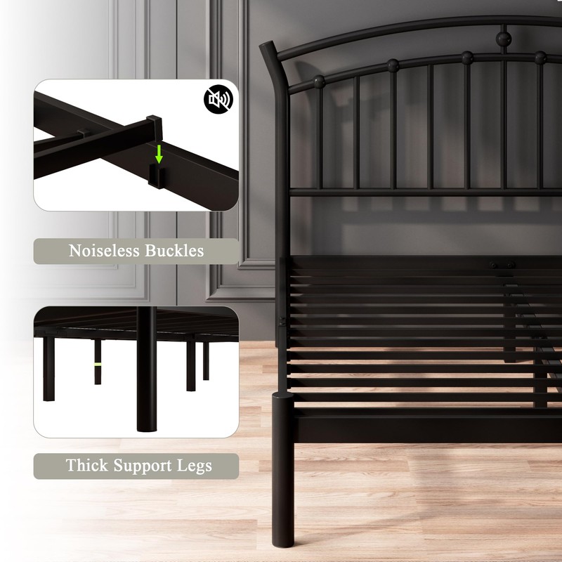Feonase Queen Black Bed Frame, Heavy-Duty Metal Bed Frame with