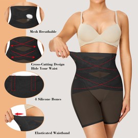 FLORATA Shapewear Shorts for Women Tummy Control High Waist Body Shaper Butt Lifting Panties Thigh Slimmer Black