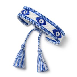 DGRIEKLA - Pulseras tejidas con borla ajustable hechas a mano para amigas y mujeres, un elegante talismán de protección y buena fortuna, 3.5, Poliéster, Sin gemas., Azul-Blanco