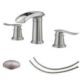 BWE Waterfall Bathroom Faucet, Brushed Nickel 8 Inch Widespread Bathroom Sink Faucet Two-Handle with Pop-up Drain, for Vanity, Lavatory Sink