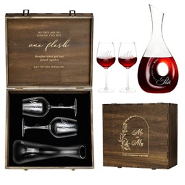 AW BRIDAL Mr and Mrs Gifts Wedding Gifts Romantic Anniversary Engagement Gifts for Couple Bridal Shower Gifts - Wine Decanter with Mr Mrs Wine Glasses, Engraved Wooden Keepsake Box