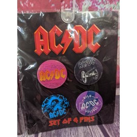 Set of Four 4 AC/DC Rock Band Pins Buttons Metal Concert Patch 80s Rock Band