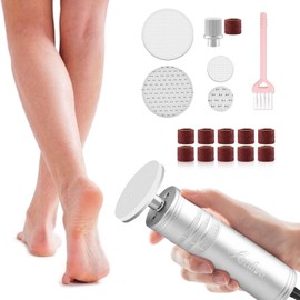 Kredioo Electric Foot Callus Remover 5 in 1 Glass Nail File Grinding Heads and Sanding Bands Pedicure Tools for Feet Adjust Speed R/F Direction Remove Calluses Dead Dry Skin