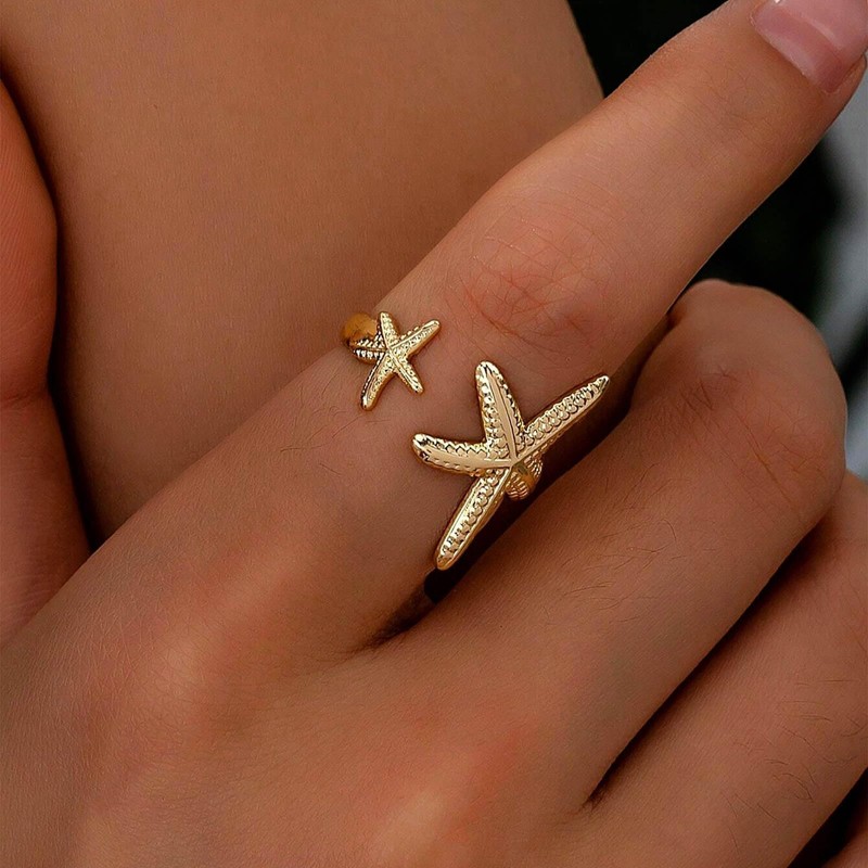 TseenYi Starfish Open Ring Statement Gold Star Ring Vintage Gold