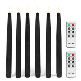 Rhytsing 6 cera Velas led Negro largas sin llama con temporizador, Velas a Pilas diseño rústico para candelabros, LED blanco cálido, 2 Mandos a distancia incluidos, Altura 29cm (Negro)