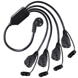 KUNCAN 4 Way Power Splitter - 45 Degrees Lower Right Corner Downward Angled US Flat Plug 1 to 4 Extended Outlets Male to Female SVT 16AWG Extension Cable Strip for Home, Office, School (White 2-Pack)