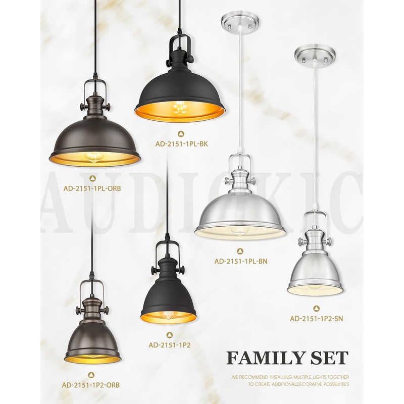 Audickic 2-Pack Pendant Lights Kitchen Island, Farmhouse Hanging Lights Fixtures
