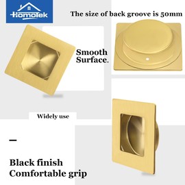 HOMOTEK 2-3/4 Inch Square Recessed Sliding Closet Door Finger Pulls, Diameter 2-1/8 Inch(54mm) Stainless Steel Flush Handles for Pocket Door, Bypass Barn Door Drawer Pulls(Brashed Gold, 2 Pack)