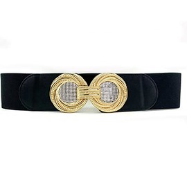 ZYALTFDC Black Belts for Women Dresses Women's Belts Elastic Wide Waist Belt Ladies Stretch Belt Retro Waistband Sparkly Rhinestone Gold Buckle Women Stretchy Vintage Cinch Belts
