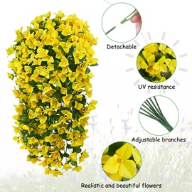 Ouddy Decor 3 Pcs Artificial Hanging Bougainvillea Flowers for Outdoors, Fake Hanging Plants Silk Flowers Long Trailing Vines UV Resistant for Planter Porch Patio Balcony Home Decor, Yellow