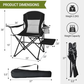 XGEAR 2-Pack Camping Chairs 350LBS Heavy Duty Folding Chair with Side Table