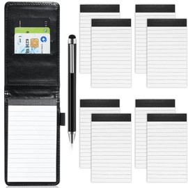 COSBAY 10Pcs Mini Pocket Notepad Holder Set,Leather Pocket Notebook with Pen,Durable Cover,8Pcs 3"x5" Memo Book Refills with 30 Lined Paper Per Note Pad,Leather Notepad Pocket Business Notebook (Black)