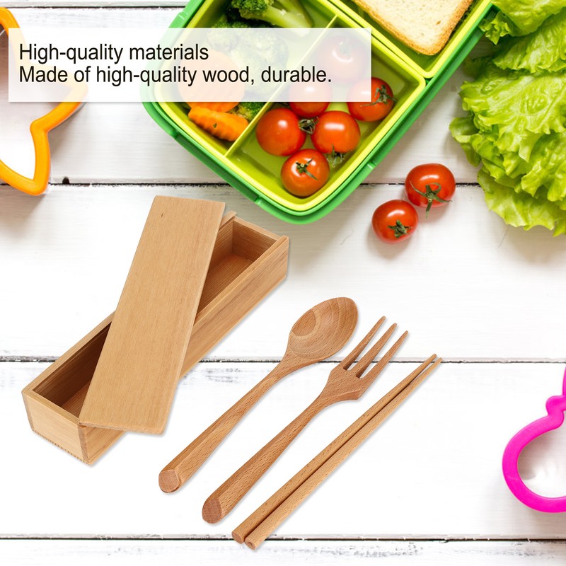 Portable Dinnerware Set Reusable Tableware Wooden Spoon Chopsticks Fork for