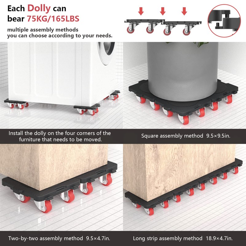 ONEON Add-on 4Pack Connectable Dolly Furniture Movers with 360° Rotating