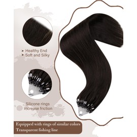 Hetto Micro Loop Hair Extensions Human Hair Brown Micro Beads Hair Extensions for Women #2 Darkest Brown Micro Link Hair Extensions for Short Hair 12 Inch 40g 50 Strands Pre Bonded Hair Extensions