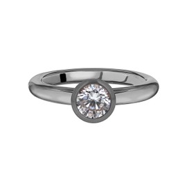 Tuscany Silver Women's Sterling Silver Black Rhodium Plated 6 mm Round White Cubic Zirconia Rubover Set Stacking Ring, Size L