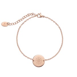 Kistanio Women's Bracelet with Engraving, Modern Stainless Steel Bracelet with Round Coin Pendant, Adjustable 16-21 cm Long, Silver or Rose Gold, Rose Gold, Modern