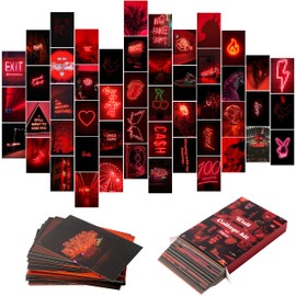 50PCS Red Neon Aesthetic Pictures Wall Collage Kit, Neon Red Photos Collections Collage Dorm Decors for Girl Teens and Women, Trendy Wall Prints Kit, Small Posters for Room Bedroom Aesthetic
