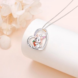 HOOHWE Bunny Necklace 925 Sterling Silver Cute Carrot Rabbit Pendant Easter Bunny Jewelry Gifts for Women Rabbit Lovers