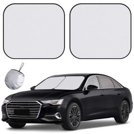 Windshield Sun Shade - 2 Piece Car Sun Shade Windshield, Foldable Car Shade Front Windshield with Reflective Fabric Blocks Sun and Keeps Your Vehicle Cool, for Most Sedans SUV and Trucks - Medium