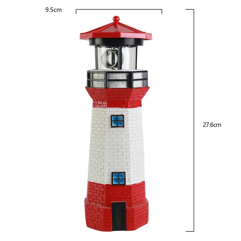 Red Solar Lighthouse, Rotating LED Lighthouse Decorative Light, Garden Waterproof