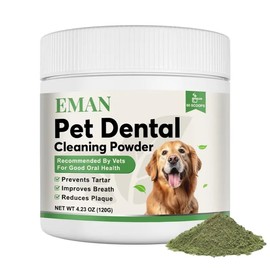 EMAN Dog Teeth Cleaning Powder - Dental Powder for Dogs, Dog Breath Freshener - Targets Tartar, Reduces Plaque & Bad Breath - Suitable for Small, Medium, and Large Dogs (120g)