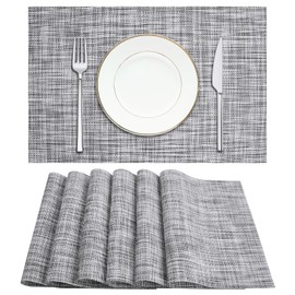 6Pcs Table Mats Set 45x30cm Place Mats Grey Table Placemats Heat Resistant Place Mat Non-Slip Woven Vinyl Table Mat Washable Dinner Mat for Home Restaurant Kitchen Dinning