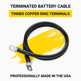 Spartan Power Black 3 Foot 4 AWG Battery Cable, Negative Only 5/16" M8 Made in USA