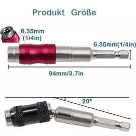 KEWAYO Pack of 4 1/4 Inch Magnetic Bit Holder, 94 mm Flexible Hex Bit Holder, 20 Degree Rotating Quick Release Drill Extension, Screwdriver Bit Holder for Narrow Spaces or Corners (4 Colours)