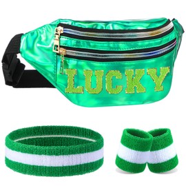 Abbylike St Patrick Day Fanny Pack Set Belt Bag with Lucky Letter Waterproof Bag for St Patrick's Day Party Outfit(Green)